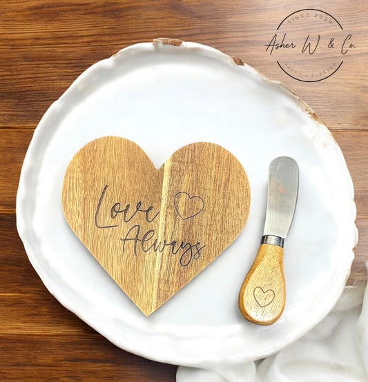 Engraved Heart board & knife